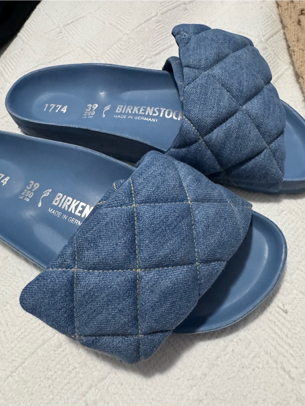 Birkenstock Quilted Denim Slide Sandals - Denim Blue